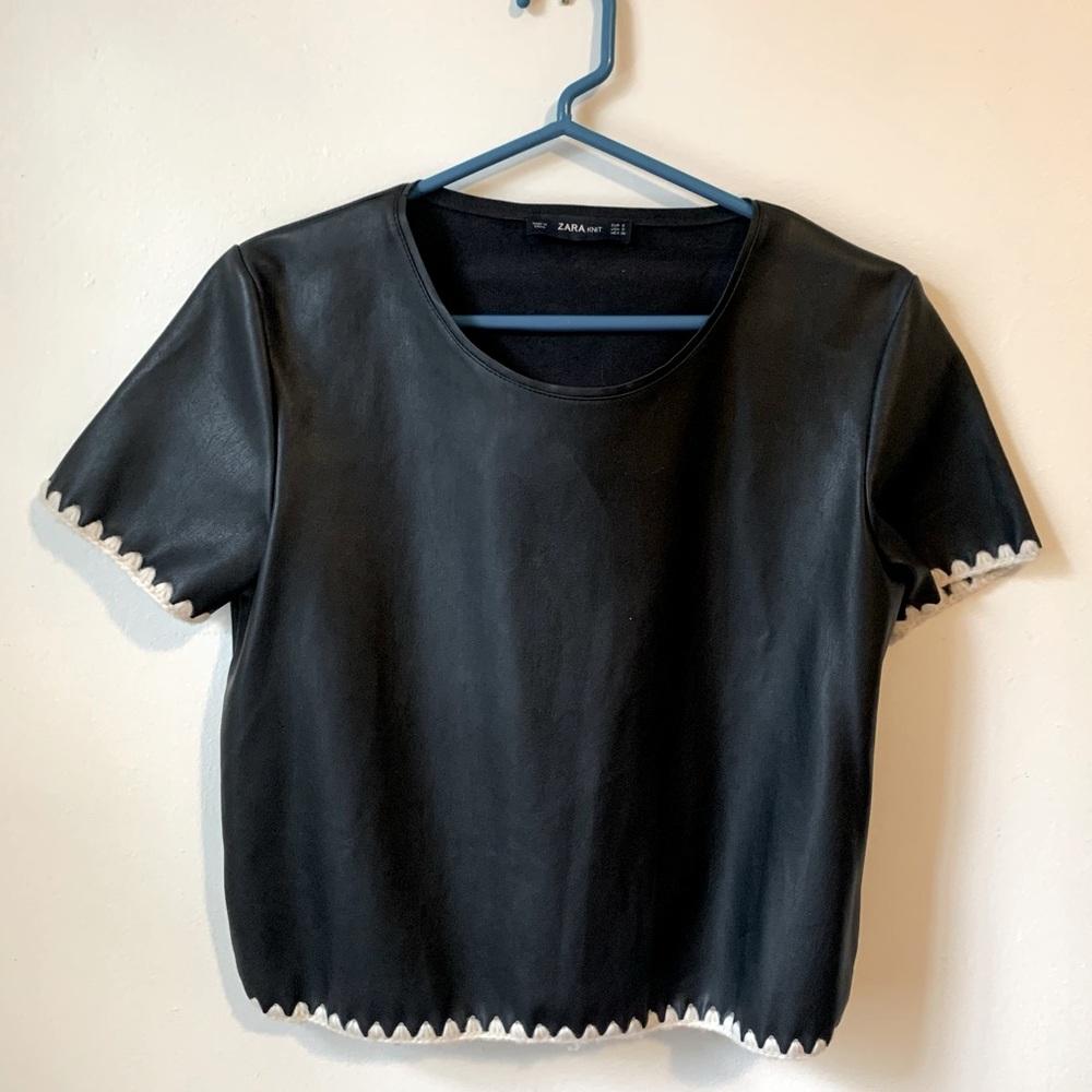 Zara Leather Top w Wool Stitching